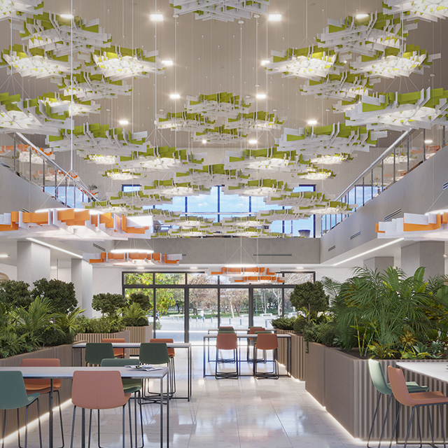 Módulos de techo acústico irregular